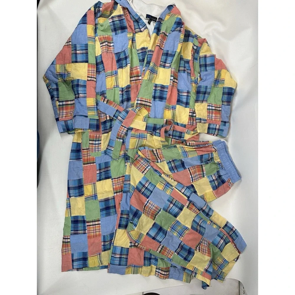 Majestic Robe Pants Set Cotton Madras Plaid Terry Cloth‎ Lined Men's Size XL/2XL